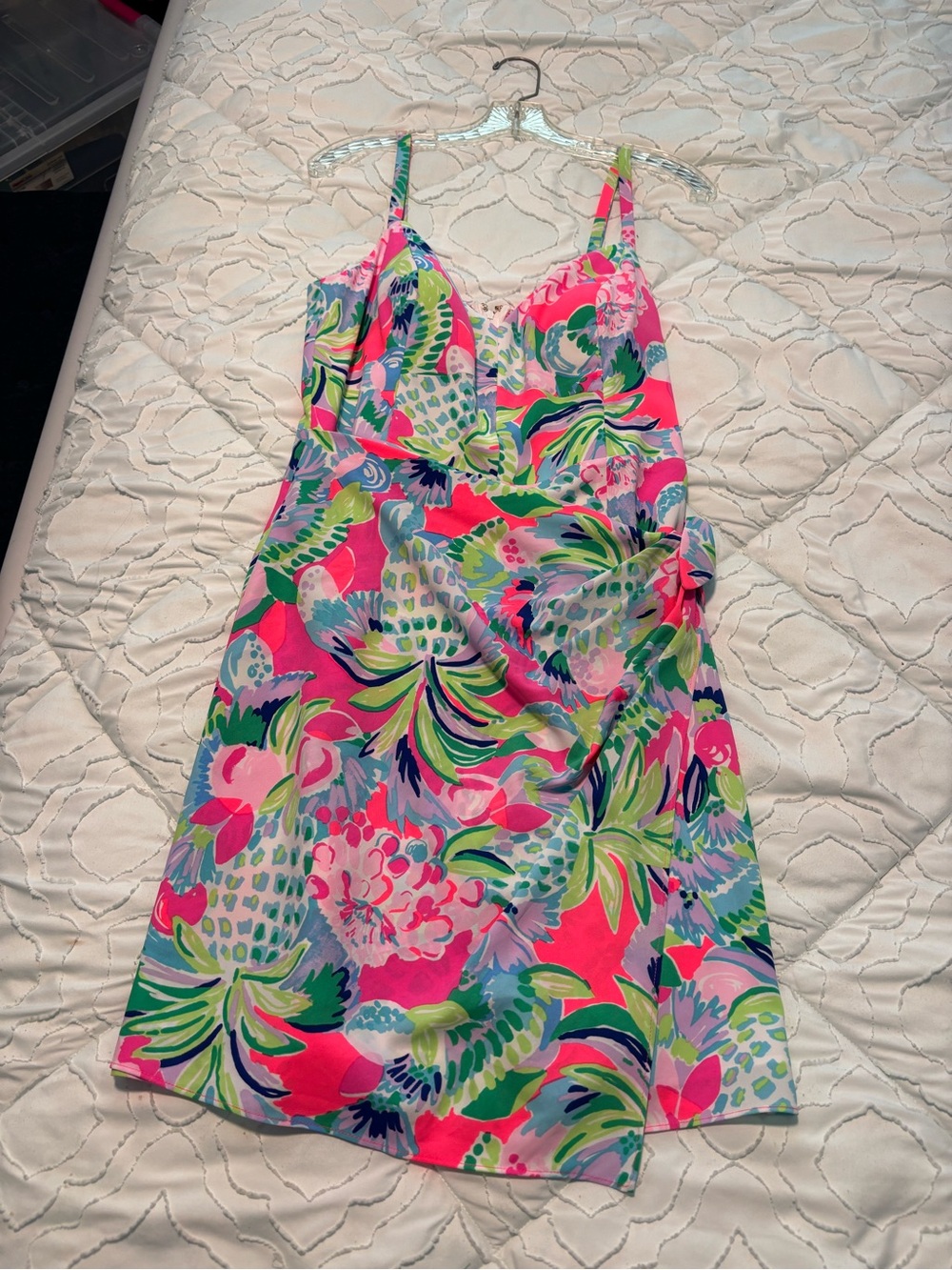 Lilly Pulitzer Neon Floral Spaghetti Strap Mini Dress - Pink/Green